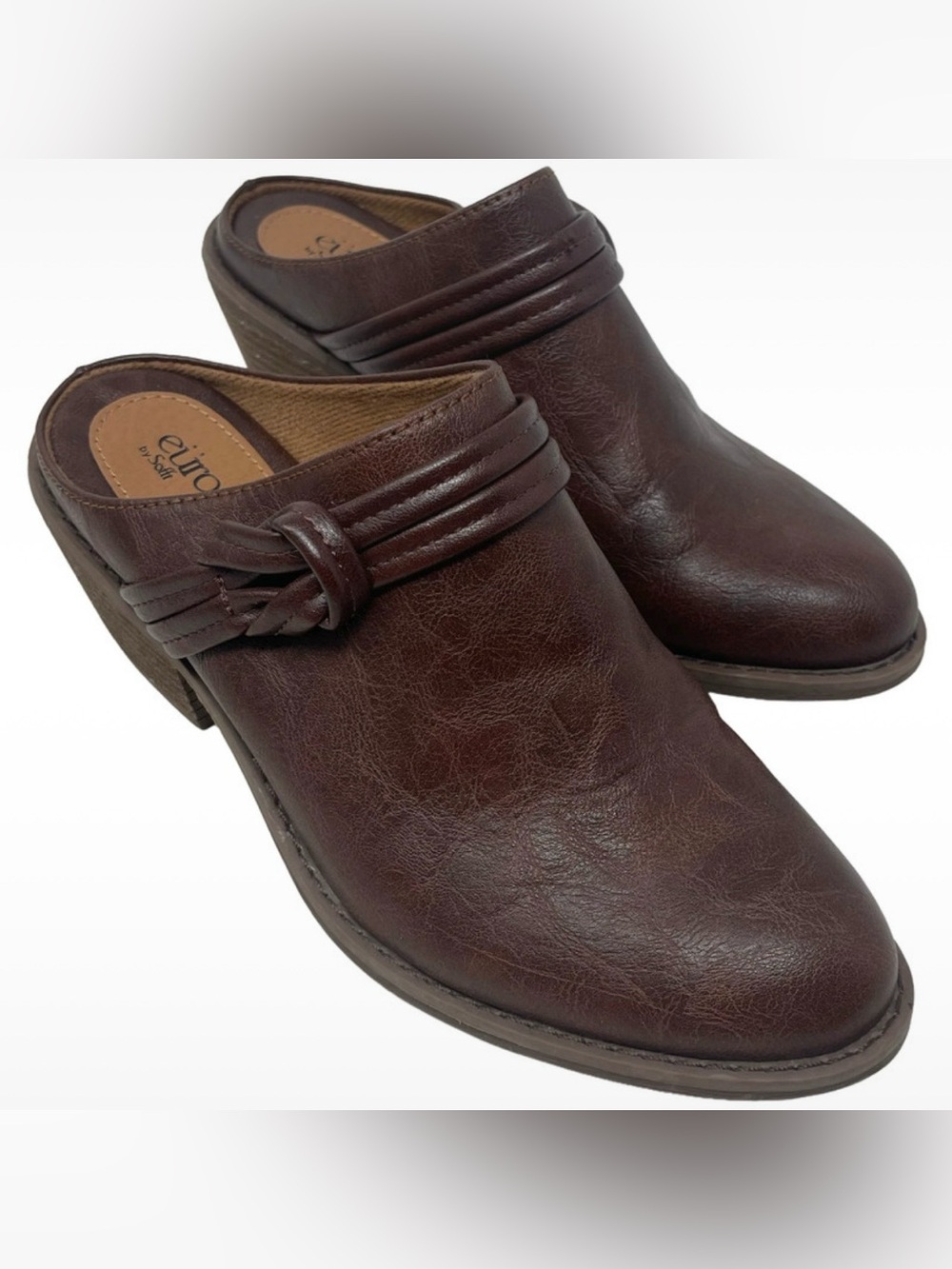 Euro Soft by Sofft Clog Womens 8M Brown Amelia Slip On Block Heel Casual Leather